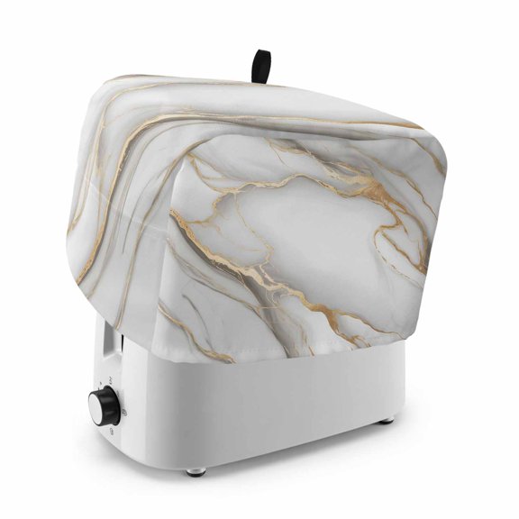 White Golden Marble Toaster Cover 4 Slice, Modern Abstract Art Marble Crack Dustproof Bakeware Oven Protector with Top Hook, Waterproof Small Kitchen Appliance Toasters Dust Cover, 12"x11"x8"