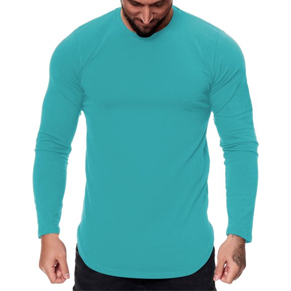Ketyyh-chn99 Mens Long Sleeve Tops Tee Shirts for Men Loose Round Neck T-Shirt Top Sky Blue,L