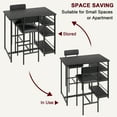 thumbnail image 3 of Dining Table Set for 2, Bar Table and Chairs for 2, Kitchen Table Set with 2 Upholstered Chairs, 6 Large Storage Shelves, Pub Table Set for Small Space, Apartment, Breakfast, Black, 3 of 8