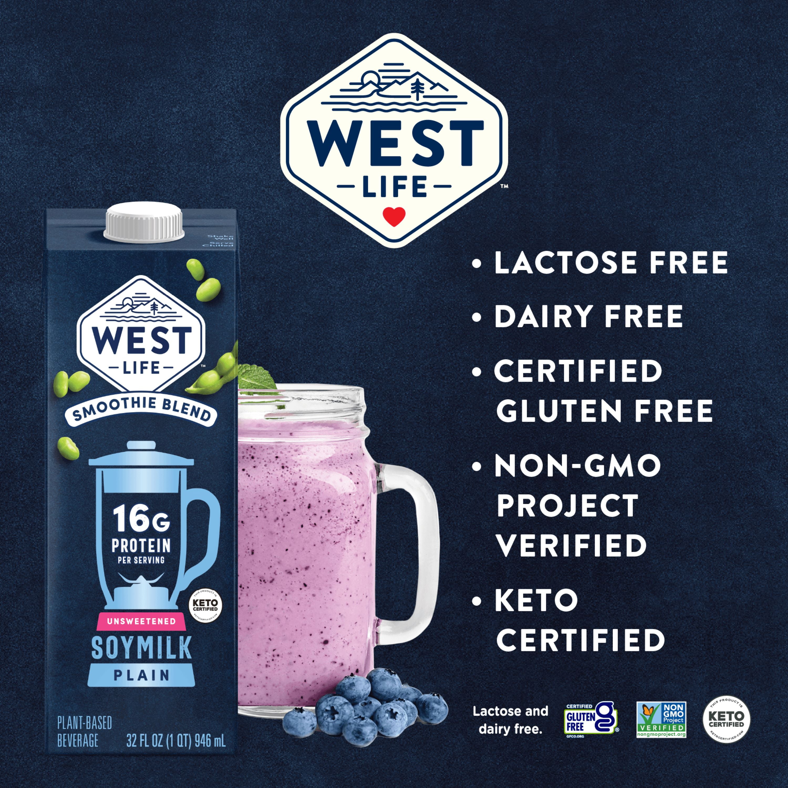 West Life Soymilk Smoothie Blend, Unsweetened Plain, 16g Protein, Shelf ...