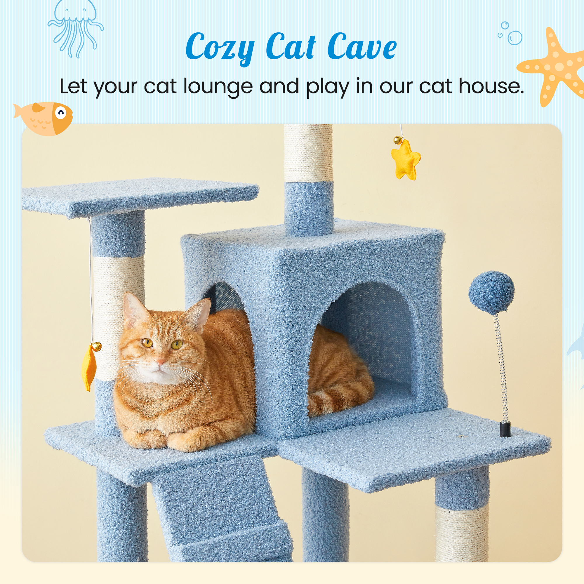 MWPO 63.8" Multi-Level Cat Tree with Condo and Scratching Post Tower, Blue