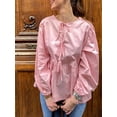 thumbnail image 3 of Musuos Women’s Casual Tie Front Tops Long Sleeve Round Neck Loose Fit Babydoll Shirts Spring Fall Blouses, 3 of 7