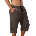thumbnail image 3 of Chiccall Men's Running Shorts Casual Stretch Elastic Waist Drawstring Capri Pants Below Knee Workout Jogging Long Shorts with Zipper Pockets Brown S, 3 of 6