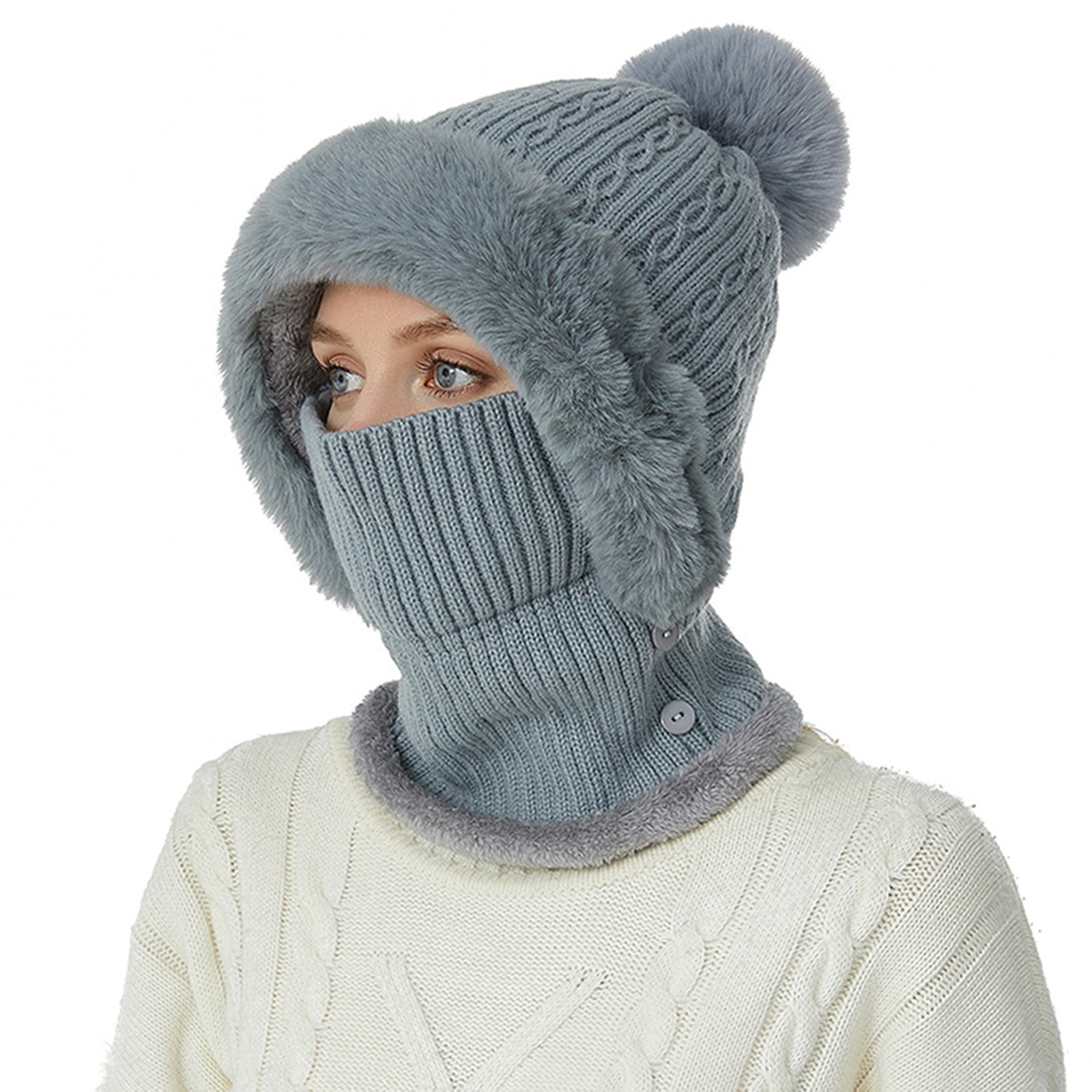 Tanhomme Winter Ski Covers, Fleece Face-Cover Hat Neck Windproof Hooded Scarf Cold Weather Warm Face-Cover Womens Hat Neck Kit Fashion Simple Versatile Knit Hat Womens Warm Ear Protecting