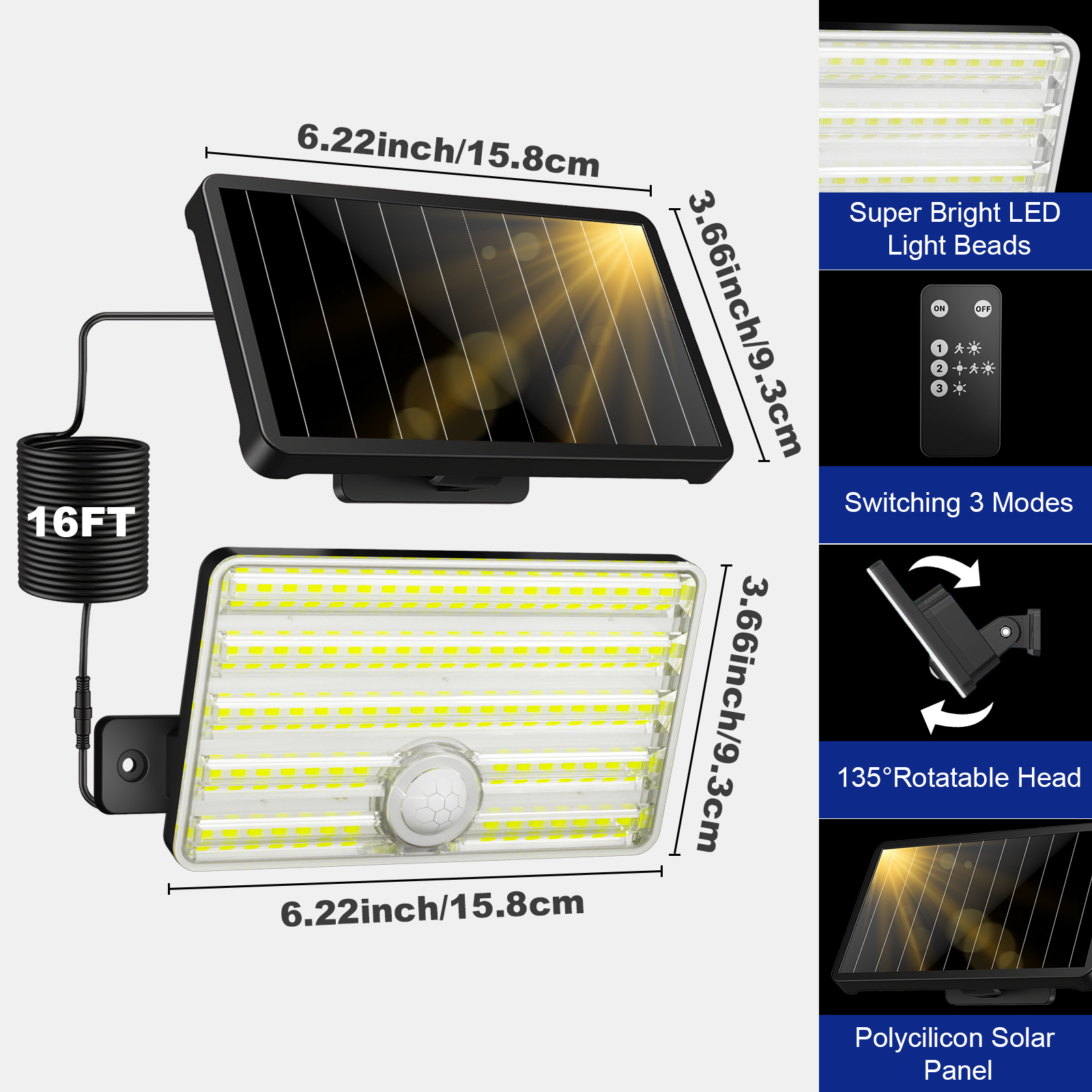 SZRSTH 2 Pack Solar Motion Sensor Security Lights, 1200LM photo 8