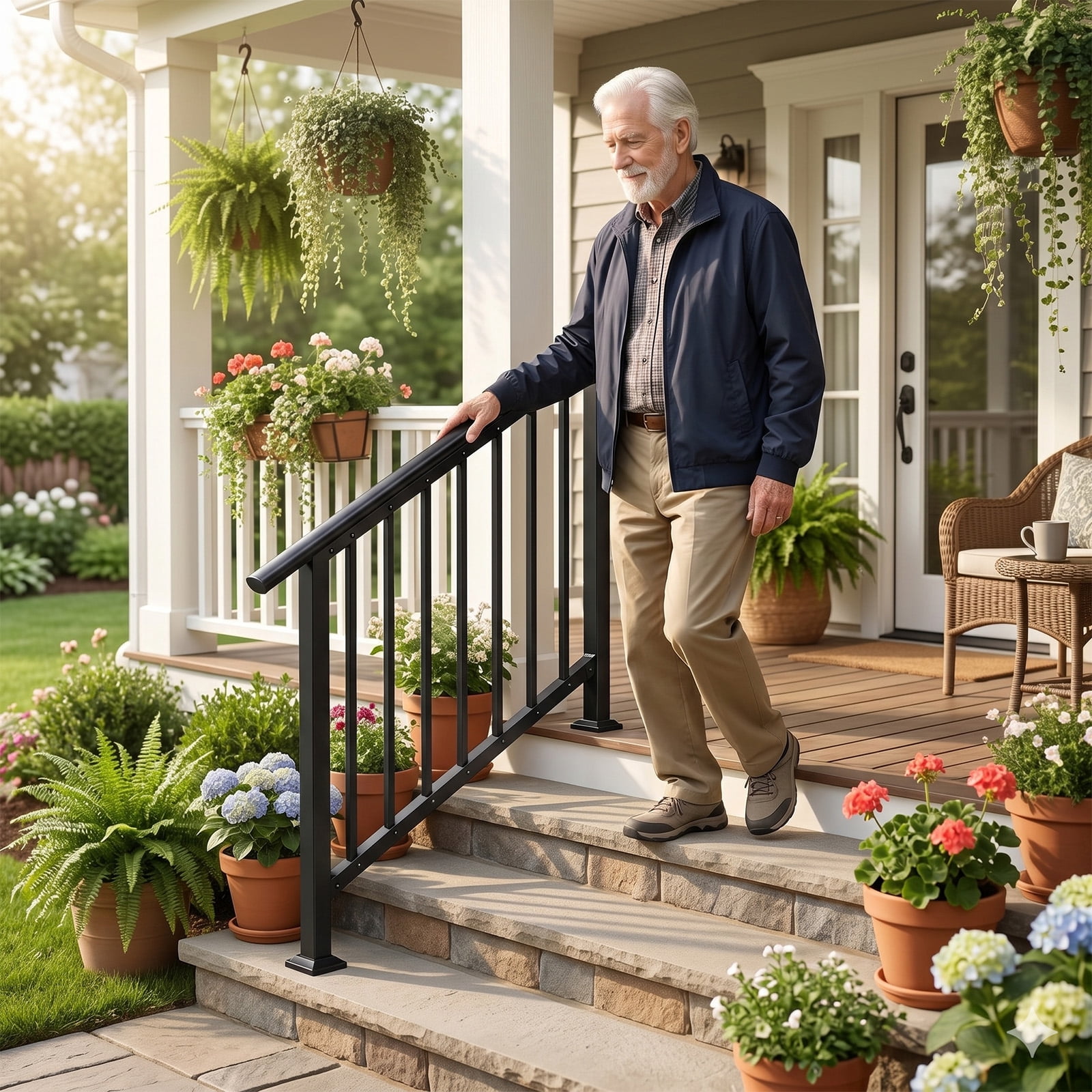 Handrails for Outdoor Steps Fits 3 to 4 Steps