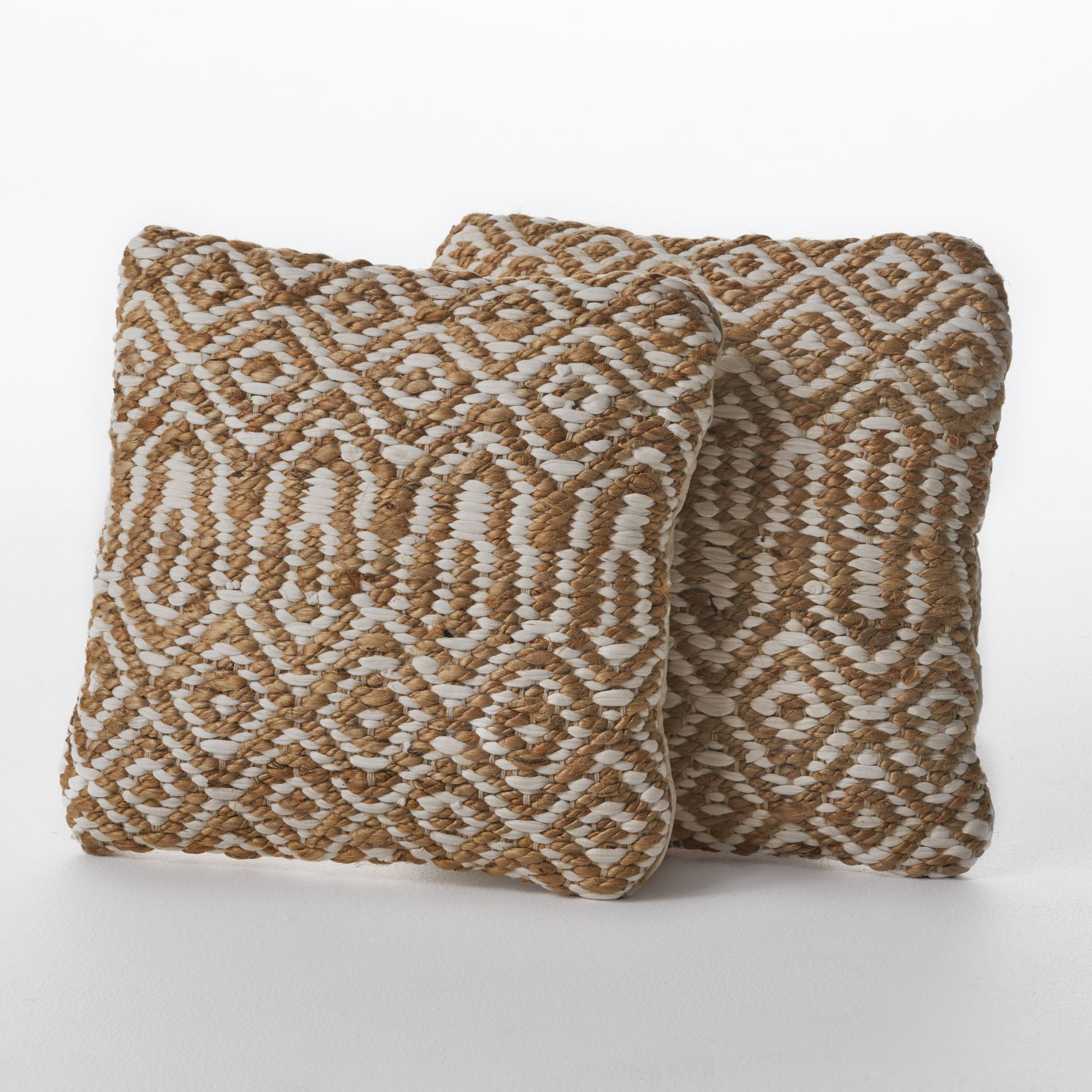 Set of 2 Ivory and White Contemporary Throw Pillows 17"
