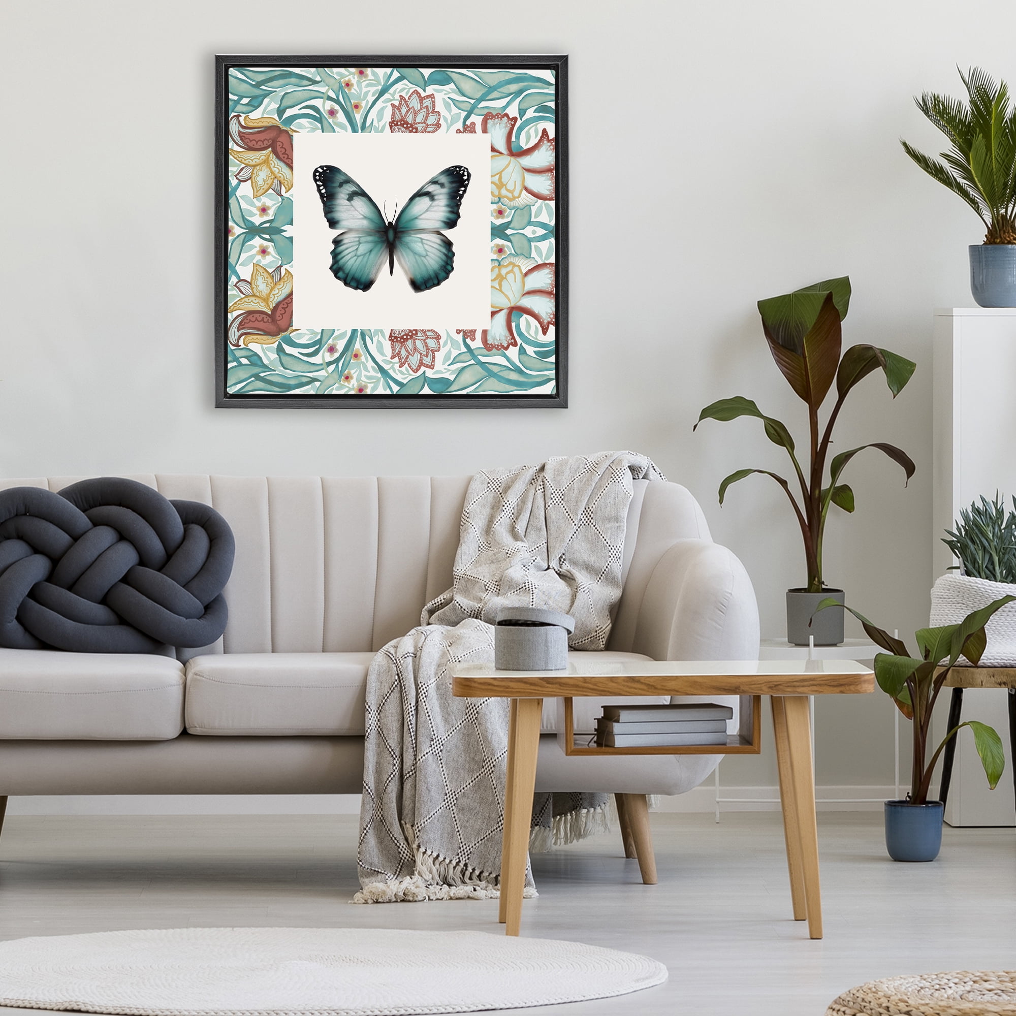 Stupell Industries Blue Toned Baroque Butterfly Black Framed Floater Canvas Wall Art, design by Elizabeth Medley