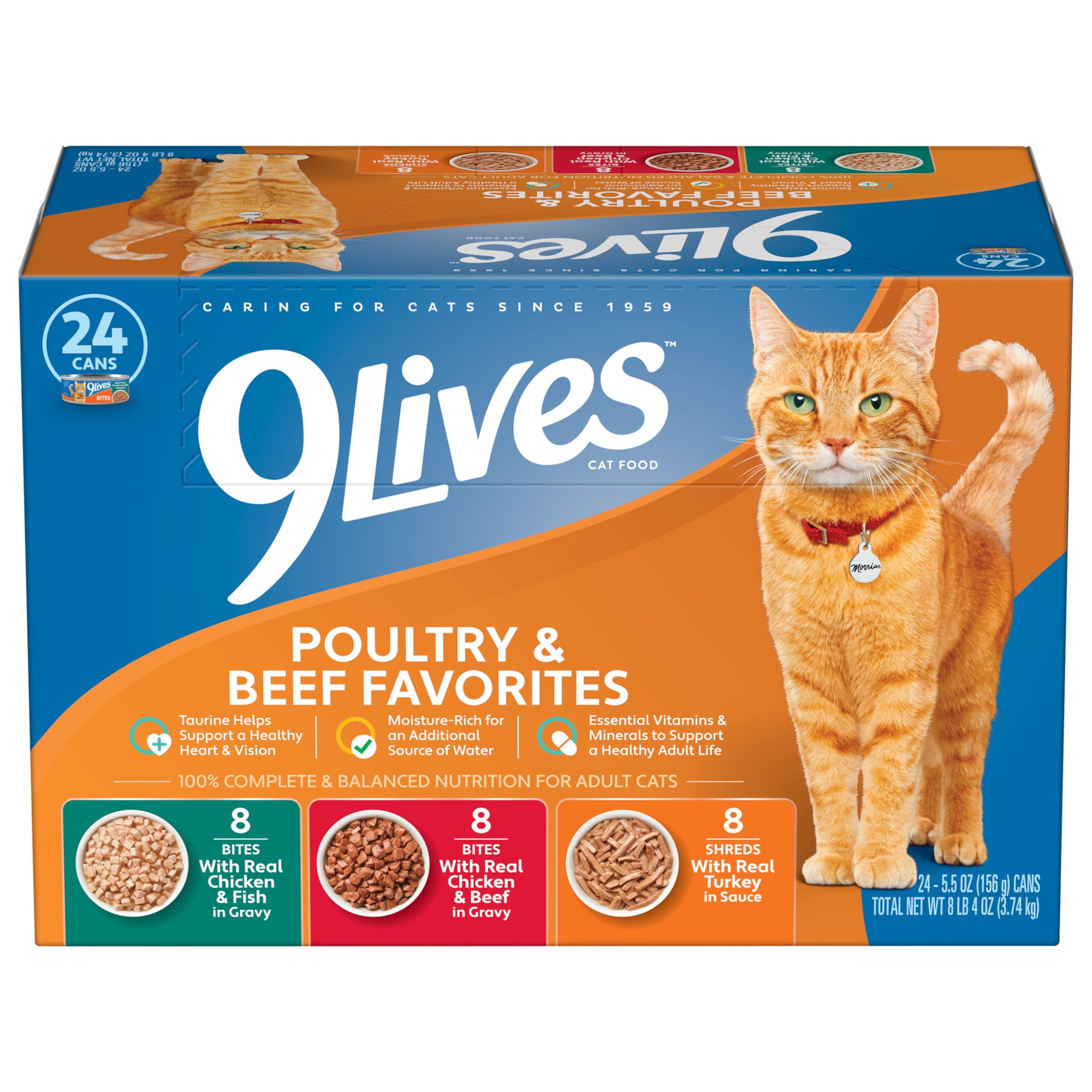 9Lives Poultry & Beef Favorites Wet Cat Food Variety Pack, 5.5 oz. Cans (Pack of 24)