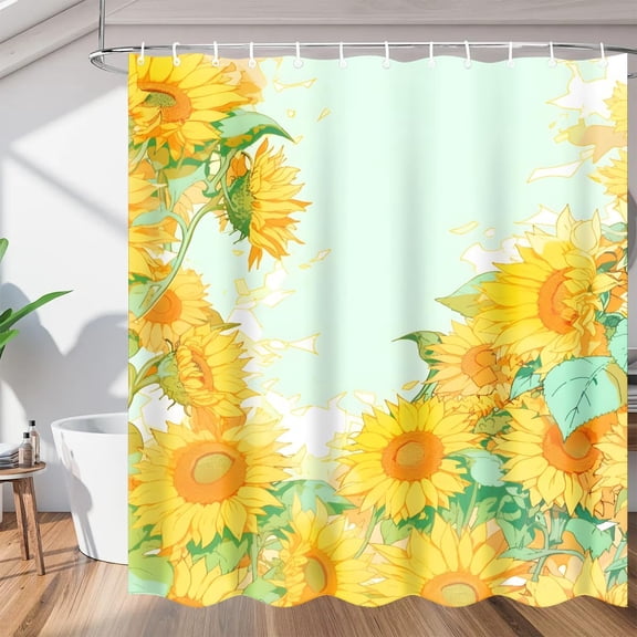 Yellow Blooming Flower Shower Curtain, Waterproof Fabric Shower Curtain, Washable Polyester Bath Curtain for Bathroom Decor 36"W X 72"H