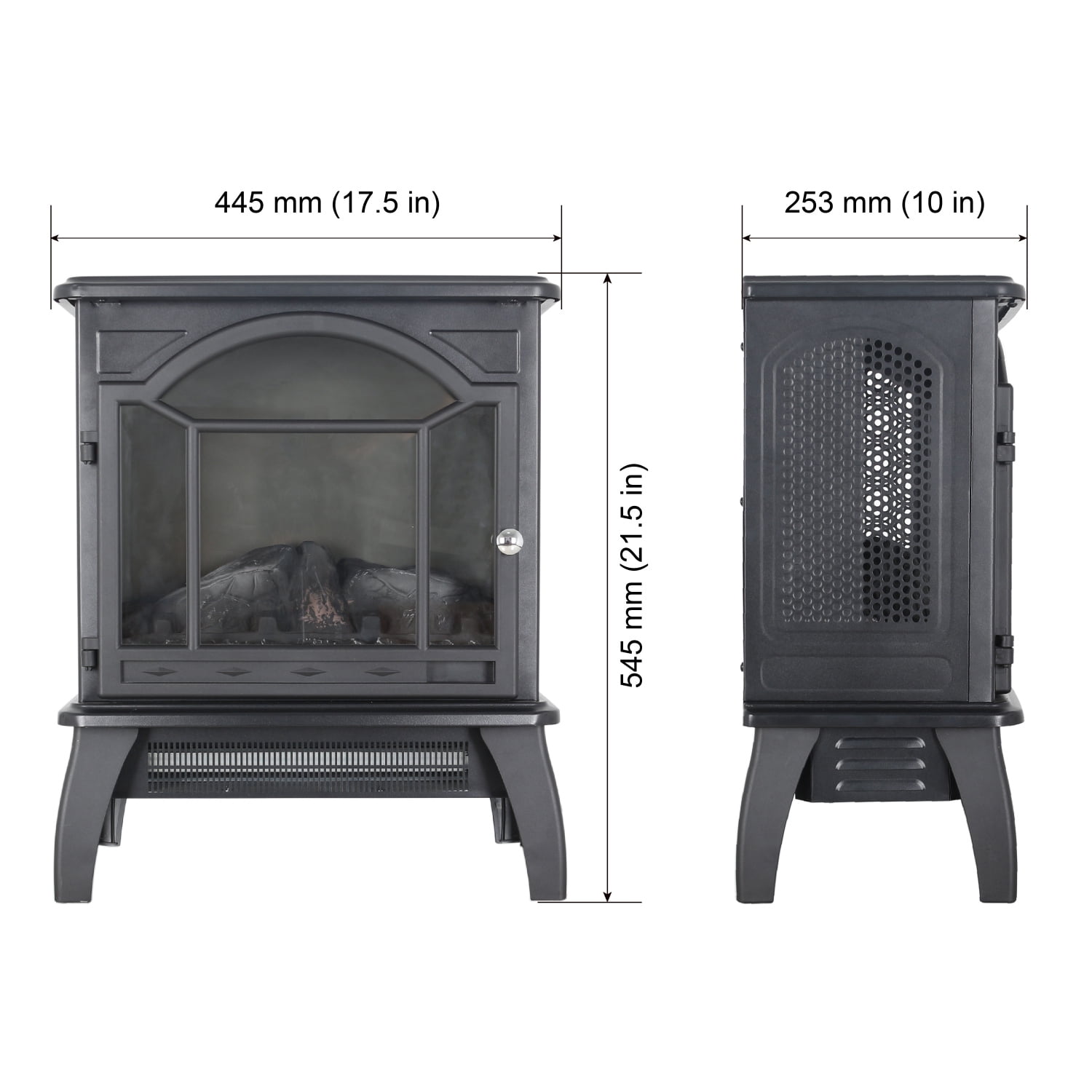 Lisonu 18-inch Freestanding Electric Fireplace Stove, 1500W Infrared Quartz Heater with Realistic 3D Flame & Remote, Portable Cast Iron Indoor Heater for Living Room, Antique Black