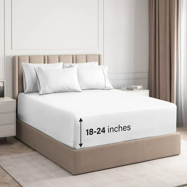 CGK Linens 6-Piece Extra Deep Pocket Sheet Set With Extra Matching Pillowcases - Queen Size Bed Sheets Fits 18"-24" Mattresses, White