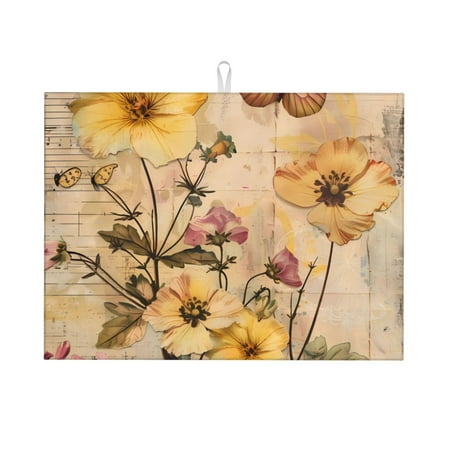 

Cauagu Dish Drying Mat 24*18 inch Absorbent Dish Drainer Kitchen Counter Dish Drying Pad for Countertops Sinks Draining Racks( Vintage Floral Butterfly Collage)