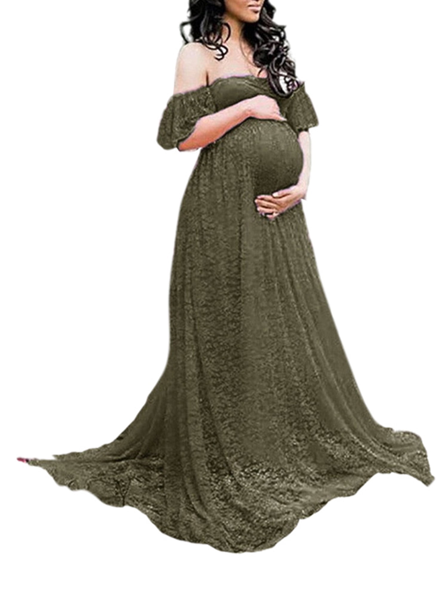 Colisha Women Off Shoulder Maternity Dress Ruffles Elegant Slim Fit Gowns  Maxi Photography Dress 