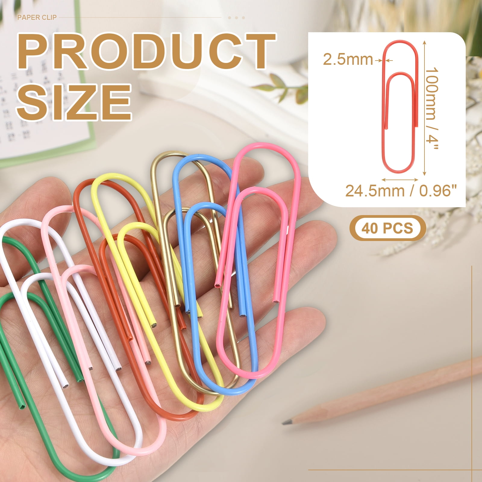 Uxcell 4 Inch Large Paper Clip, 40Pcs Big Paper Clip Metal Giant Extra Large Rust-proof Strong Bulk for Home Office Supplies Organizing Files Document Bookmark, Light Red