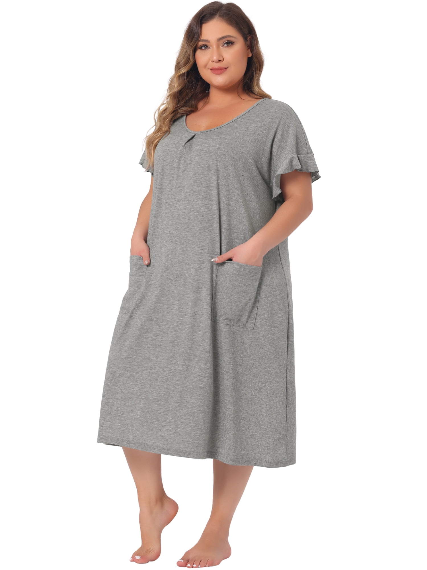 DARING DIVA Women's Plus Nightgown Short Sleeve Round Neck Soft Nightshirt 1X Grey