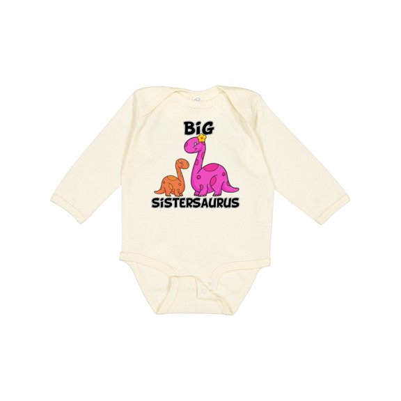 Inktastic Big Sistersaurus with Cute Sibling Dinosaurs Girls Long Sleeve Baby Bodysuit