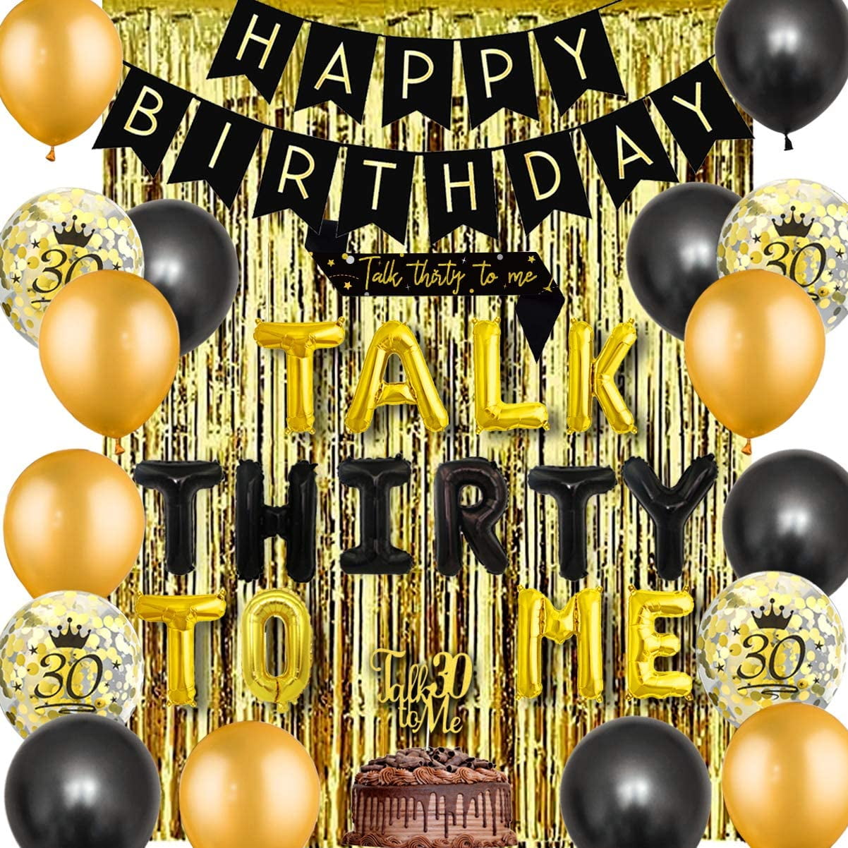 Black Happy Birthday Party Decorations, 30 Birthday Balloon, Sash Banner,  Cake Decor for Man and Woman, So Happy I'm Takes 30, 2 - AliExpress
