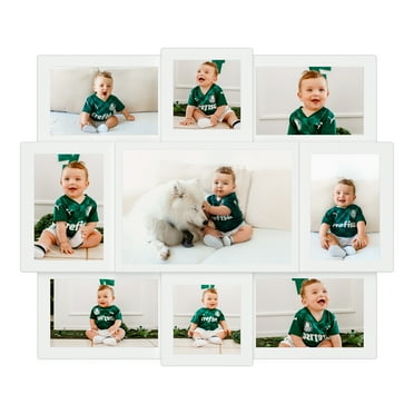 Photo Frame 9 Opening 16" x 19" Wall Hanging Photo Frame, White PVC 6" x 4" & 8" x 6" & 4" x 4" Photo Sockets x 8, Black Edge | Gallery Style