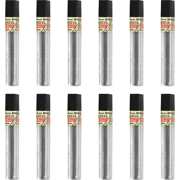 Pentel Super Hi Polymer 2B Lead Refill, Fine Point, 0.5 mm, 12 Count