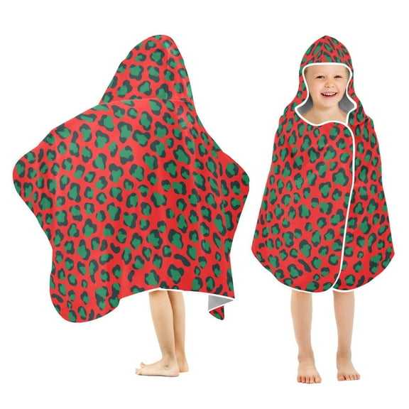 joogoo Green Leopard Print Kids Hooded Beach Towel Baby Bath Towel 23.5"x50"