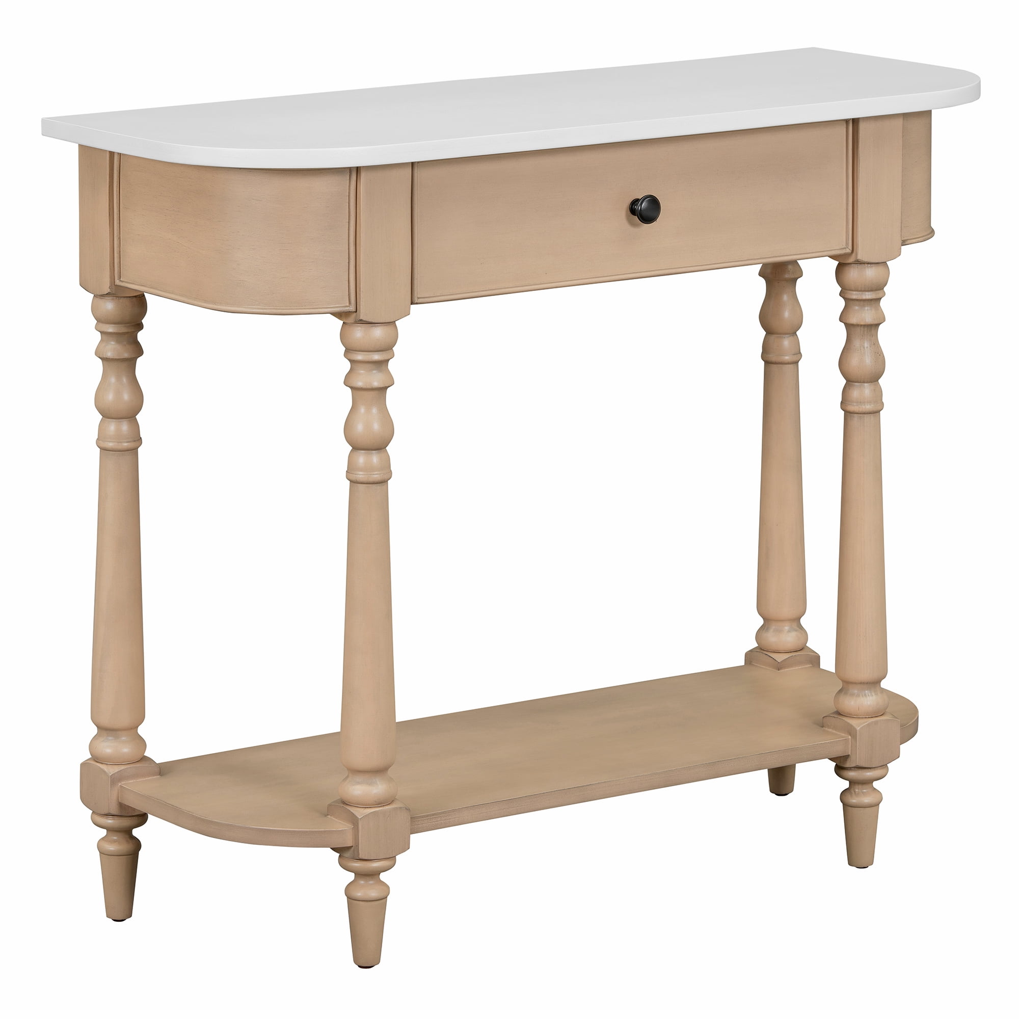 EUROCO 36" Retro Console Table with Drawer,Solid Wood Entryway Table Sofa Table with Open Storage Shelf and Corner-Curved Design for Entryway, Hallway and Living Room,Beige
