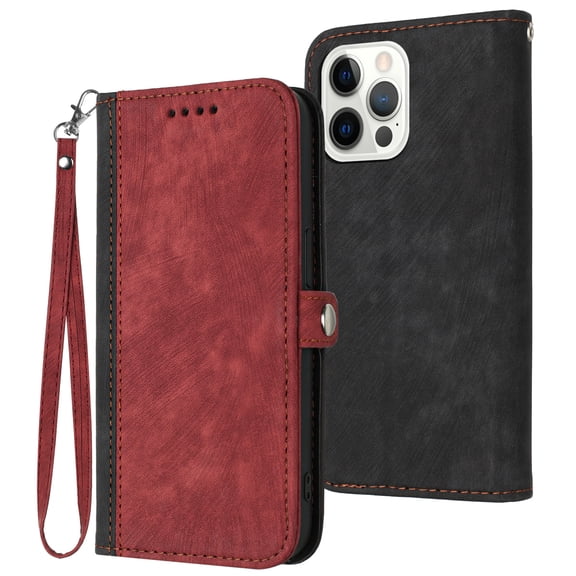 Allytech for Apple iPhone 15 Pro Case Cover, Premium PU Leather Drop Proof Kickstand Wrist Strap Card Holder TPU Interior Flip Magnetic Wallet Protective Case for Apple iPhone 15 Pro 5G 6.1", Red