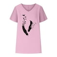 thumbnail image 4 of Summer Cotton Linen Tops for Women Feather Graphic V Neck Short Sleeve T Shirts Dressy Casual Loose Fit Blouses (XL, Pink), 4 of 6