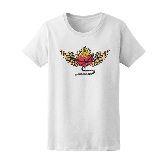 Flaming Winged Heart In Chains Of Love T-Shirt Women -Image by Shutterstock, Female XX-Large