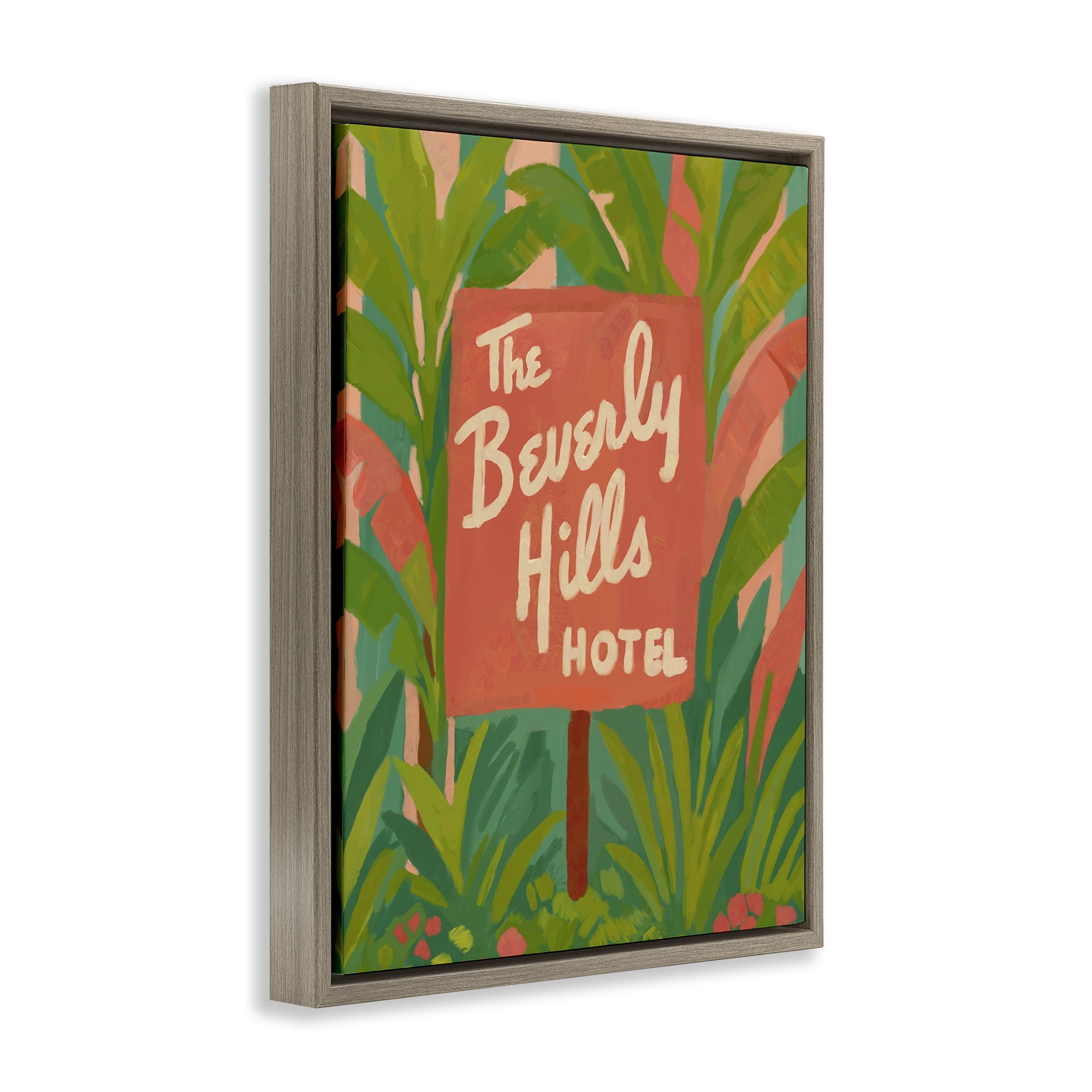 Stupell Industries Tropical Beverly Hills Hotel Brown Framed Floater Canvas Wall Art, design by Amelia Noyes