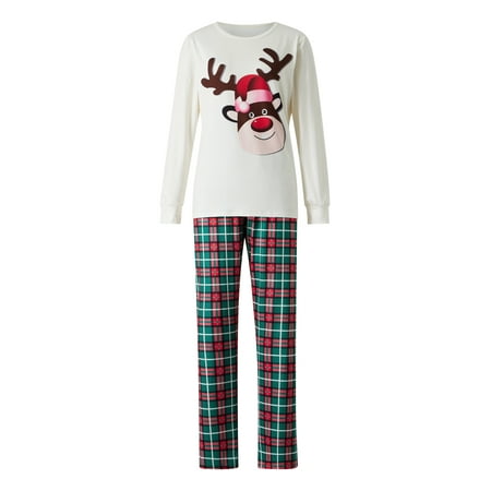 

Gueuusu Family Matching Pajamas Adult Kids Christmas Elk Print Long Sleeve Tops and Stretch Casual Plaid Pants Sleepwear