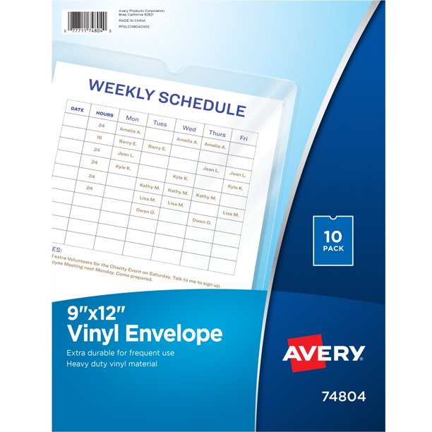 Avery Vinyl Envelopes, 9" x 12", 10 Envelopes, Clear