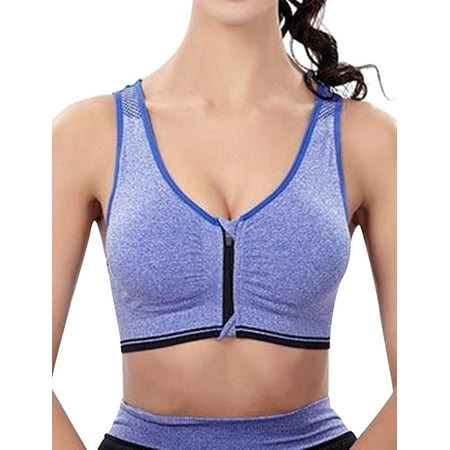 

WLJ Women Solid Color Zipper Front Wirefree Shockproof Pull Up Sports Bras