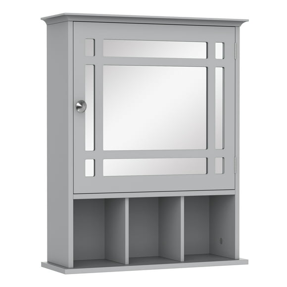 kleankin Bathroom Mirror Cabinet, Wall Mount Medicine Cabinet w/ 3 Shelves