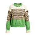 thumbnail image 4 of Womens Fall Trendy Striped Cardigan Sweaters Ruffle Sleeve Button Up Loose Color Block Sweater Coats(Green 002,XL), 4 of 4