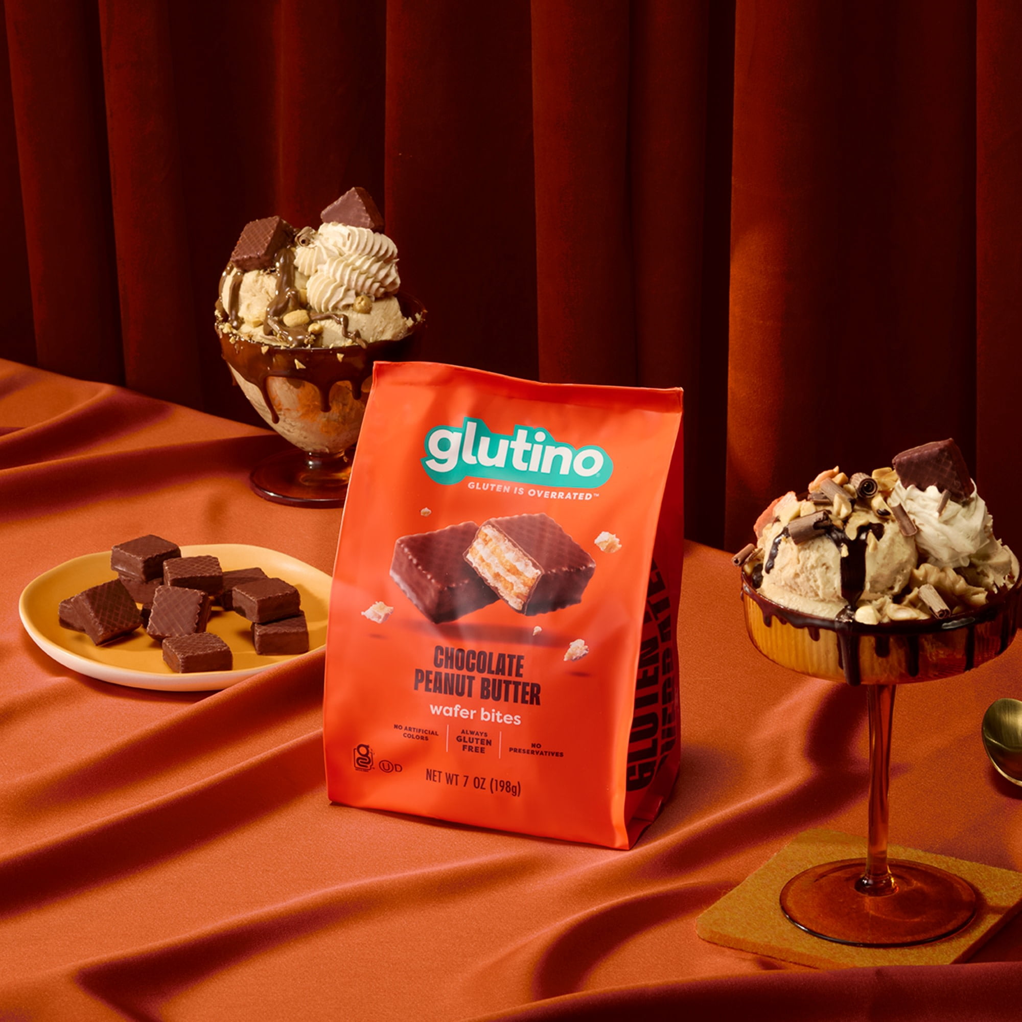 (6 pack) Glutino Chocolate Peanut Butter Wafer Bites, Gluten Free Wafer Cookies, 7 oz.