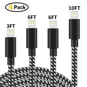 4 PCS Charging Cables with Anti-Resistant Aluminum Alloy Connectors,Fast Charging Lightning Wire,Nylon Braided Fast USB Charging