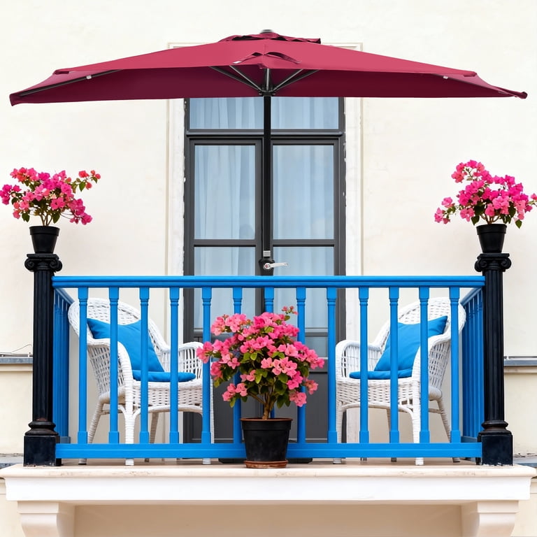 half patio umbrella image Round Outdoor Umbrella Turquoise / 11FT Canopy Fabric Easton 9 ft. Aluminum Half