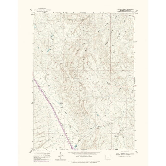 Topographical Map - Dugout Ranch Wyoming Quad - USGS 1973 - 23 x 29.29 - Vintage Wall Art