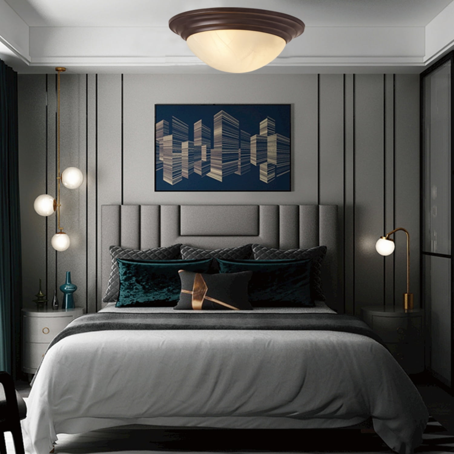 Mainstays 12" Classic Flush Mount Ceiling Light, Bronze Finish Frosted Glass Shade, Bulb Not Included