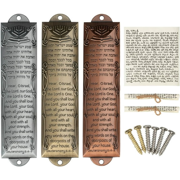 Mezuzah for Door with Scroll, Set of 3 Jewish Door Mezuzah with English/Hebrew House Blessing for Jewish House Warming Gift, Metal Mezuzah Cases with Non-Kosher Scrolls