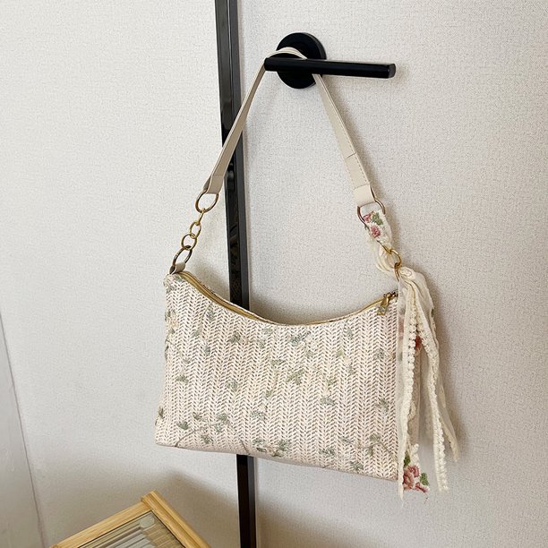 Bolso de mano para mujer, bolsos de paja, bolso de mano de verano, bolso para axilas de playa tejido (Beige)