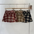 thumbnail image 4 of GYRATEDREAM 2-14Y Girls High Waist Plaid Skirt Toddler Baby Fall Winter Woolen A-Line Stretchy Waist Plaid Mini Skirt School Uniform Kids Children Pull-on Skater Tennis Skirt with Belt Red, 4 of 6