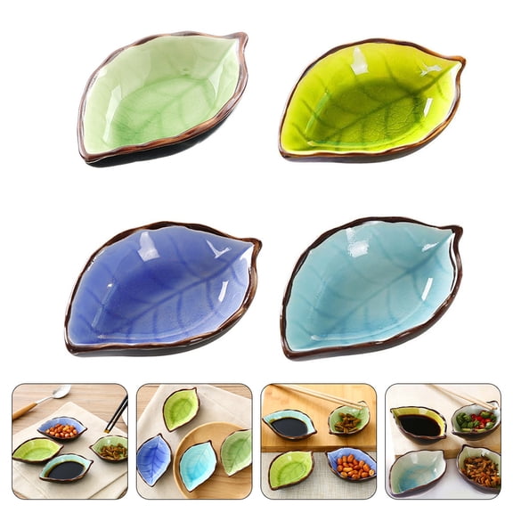 HEMOTON  4 Pcs Bowl Bowls Leaf Dish Dipping Sauce Vinegar Dishes Miss