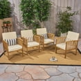 thumbnail image 3 of Ray Acacia Outdoor Acacia Wood Club Chairs, Set of 4, Brown Patina and Cream, 3 of 12