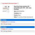 thumbnail image 2 of Rear Drum Brake Hardware Kit - Compatible with 1990 - 2001 Jeep Cherokee 1991 1992 1993 1994 1995 1996 1997 1998 1999 2000, 2 of 2