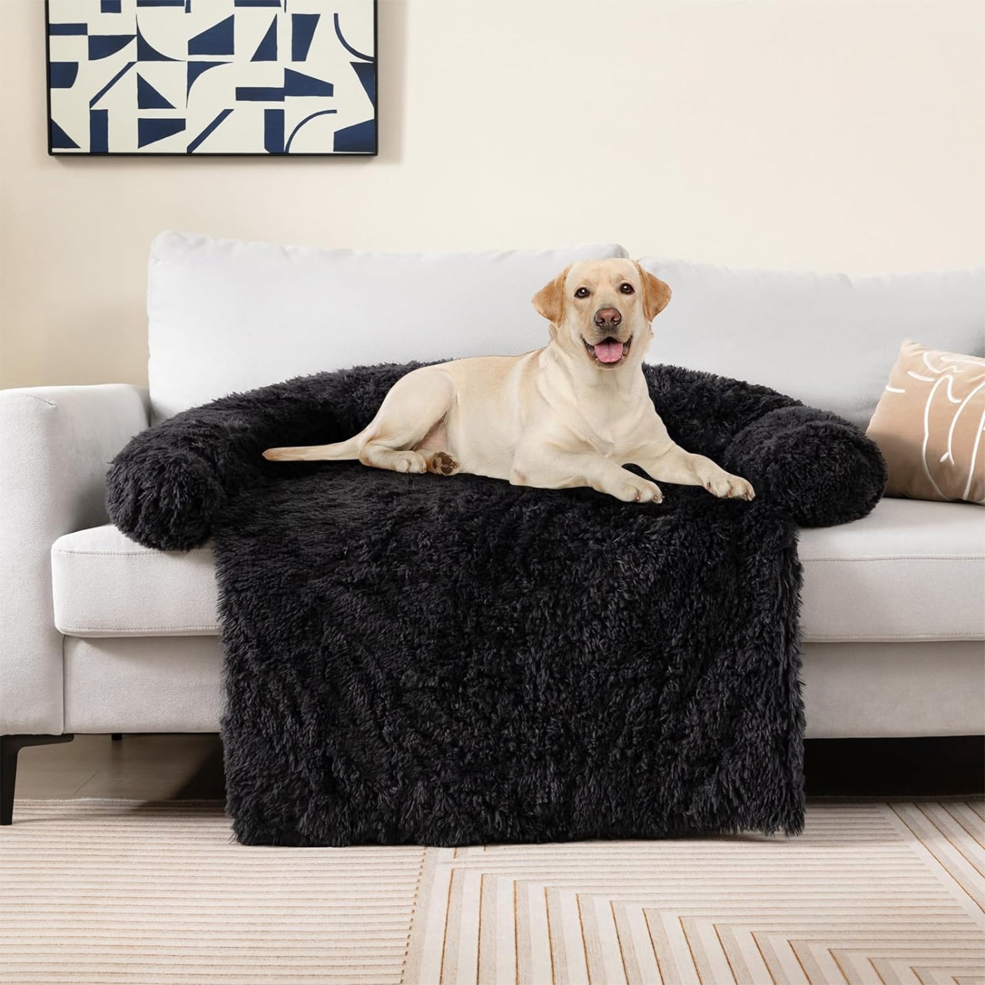 Kadyn 40" Dog Bed for Couch, Calming Dog Beds for Large Dogs, Fluffy Plush Bed for Pets, Anti Anxiety Dog Bed with Removable Cover, Black-S