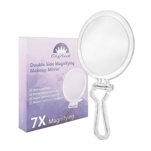 Cheftick Double Sided Hand Held Mirror 1X & 7X Magnifying Travel