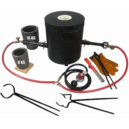 35lbs Propane Melting Furnace with Double Forge Burners, Crucibles and Tongs Set for Melting Metals