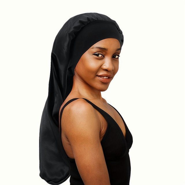 Extra Large Satin Sleep Bonnet - Elastic & Comfortable Night Cap for All Hair Types Bonnet Black M
